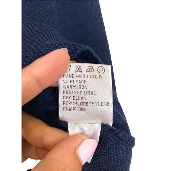 Peter Millar Size XL Merino Wool V-Neck Pullover Sweater Navy Blue - Picture 9 of 11